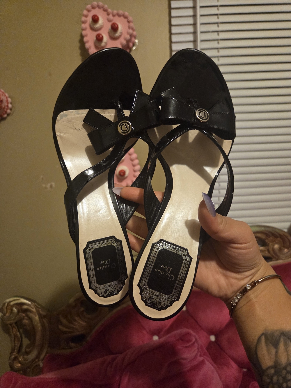 Dior Black Patent Bow Slide Sandals